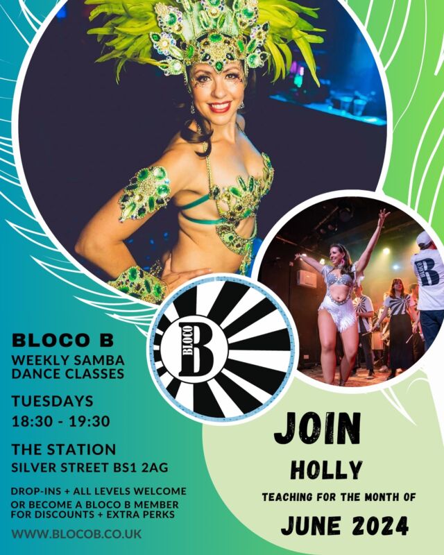 🇧🇷 Tuesdays with Bloco B 

Things are heating up for Bloco B with an exciting summer ahead 🔥 

Join the movement with our weekly dance and drum classes for the community. 

This month, join our dance teacher Holly @hollinca for our June Samba Series. We welcome beginners, especially at the start of the month to lay the foundations as we build up the training, stamina and confidence in a fun and friendly environment.

📍 Weekly dance classes every Tuesday at The Station studio, BS1 2AG from 18:30 - 19:30 

👣 All levels, bodies and people welcome 

🌟 Pay drop-in £10 per class or become a Bloco B member for £37 monthly which includes all dance classes on Tuesdays as well as all drumming classes on Thursdays at Pirate Studios, BS5 + extra perks, including performance opportunities, discounts to masterclass workshops throughout the year and quarterly Roda de Samba 

JOIN US!! 🎉

#blocob #blocobsamba #blocobsambadance #sambadance #sambadanceuk #sambauk #sambabristol #afrobraziliandance #bristoldance #brasileirosembristol #hollyblocob #brasileirosemuk